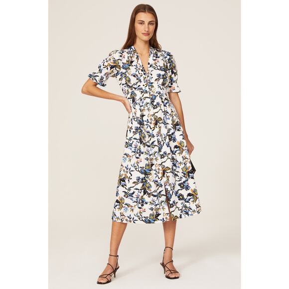 Diane von Furstenberg Dresses & Skirts - Diane von Furstenberg Erica White Floral Print Cotton Poplin Midi Dress Size 0